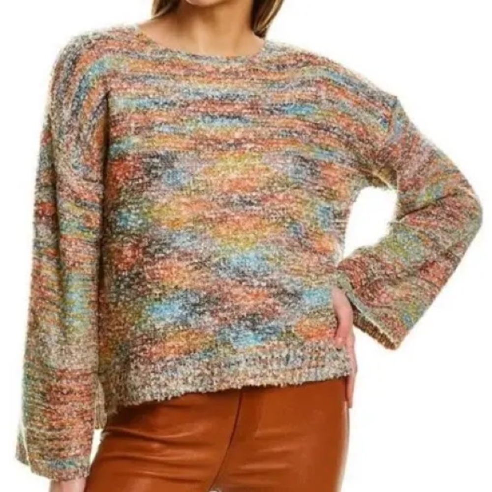 Soft Surroundings Nikia Rainbow Space Dye Knit Crewneck Sweater Size Large